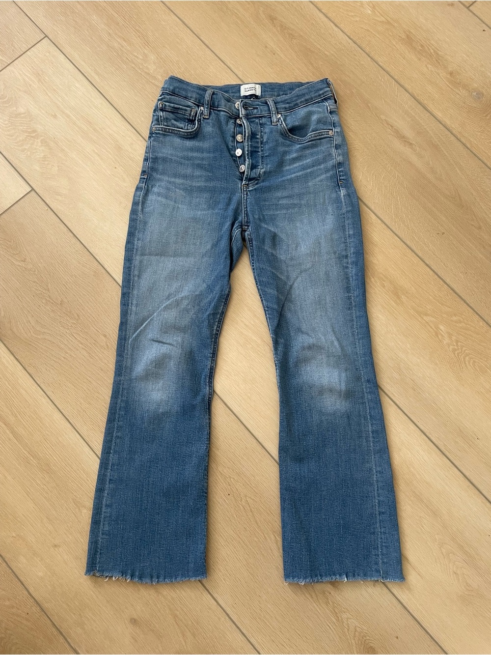 Citizens Of Humanity Mid Blue Cropped Flare Jeans with Button Fly